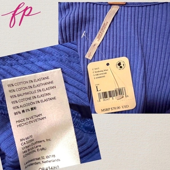 FREE PEOPLE Petra Long Sleeve Low-Scoop Neck Crop Top in Blue/LG NWT - Picture 13 of 14